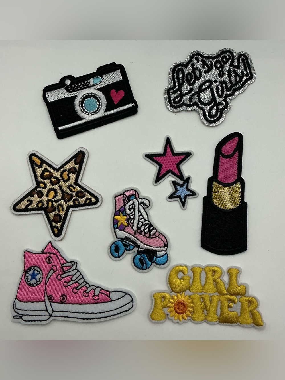 8 COLORFUL CUTE GIRL STUFF GIRLY IRON OR SEW ON PATCHES NWOT